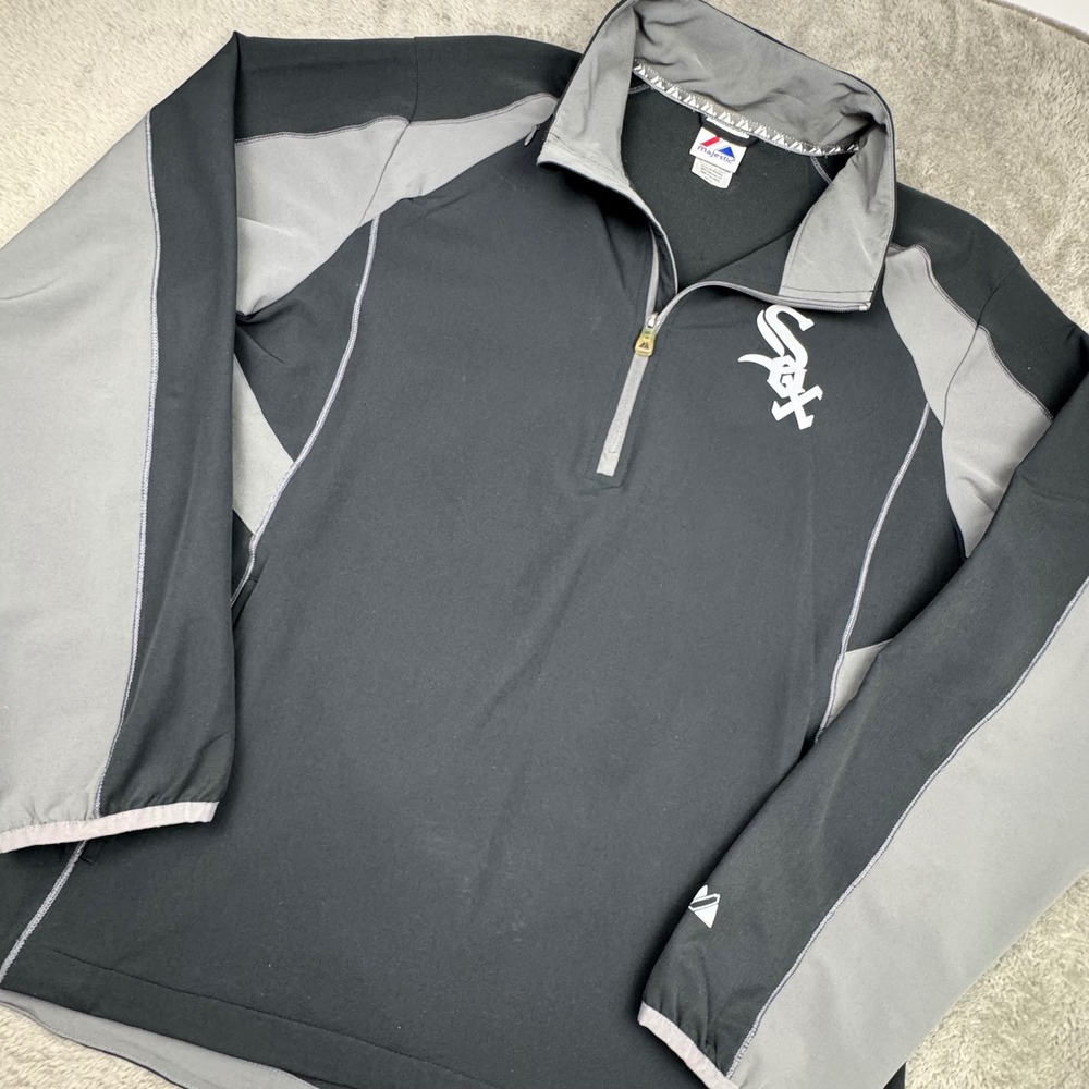 Majestic Chicago White Sox Pullover Men XL Black Grey Good MLB Quarter Zip